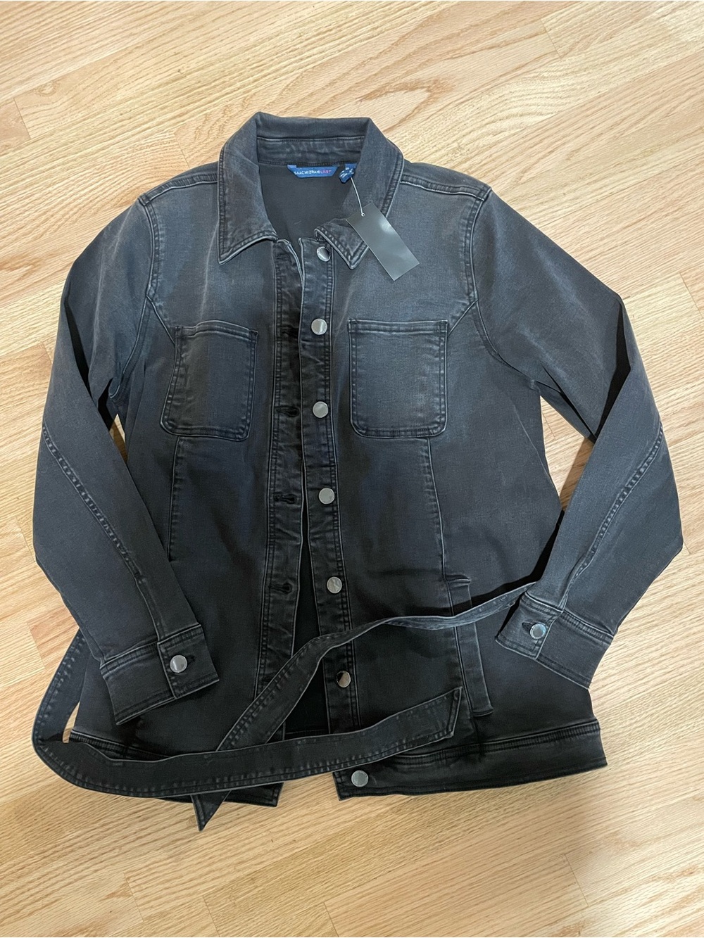 Isaac Mizrahi Black Denim Belted Jean Jacket